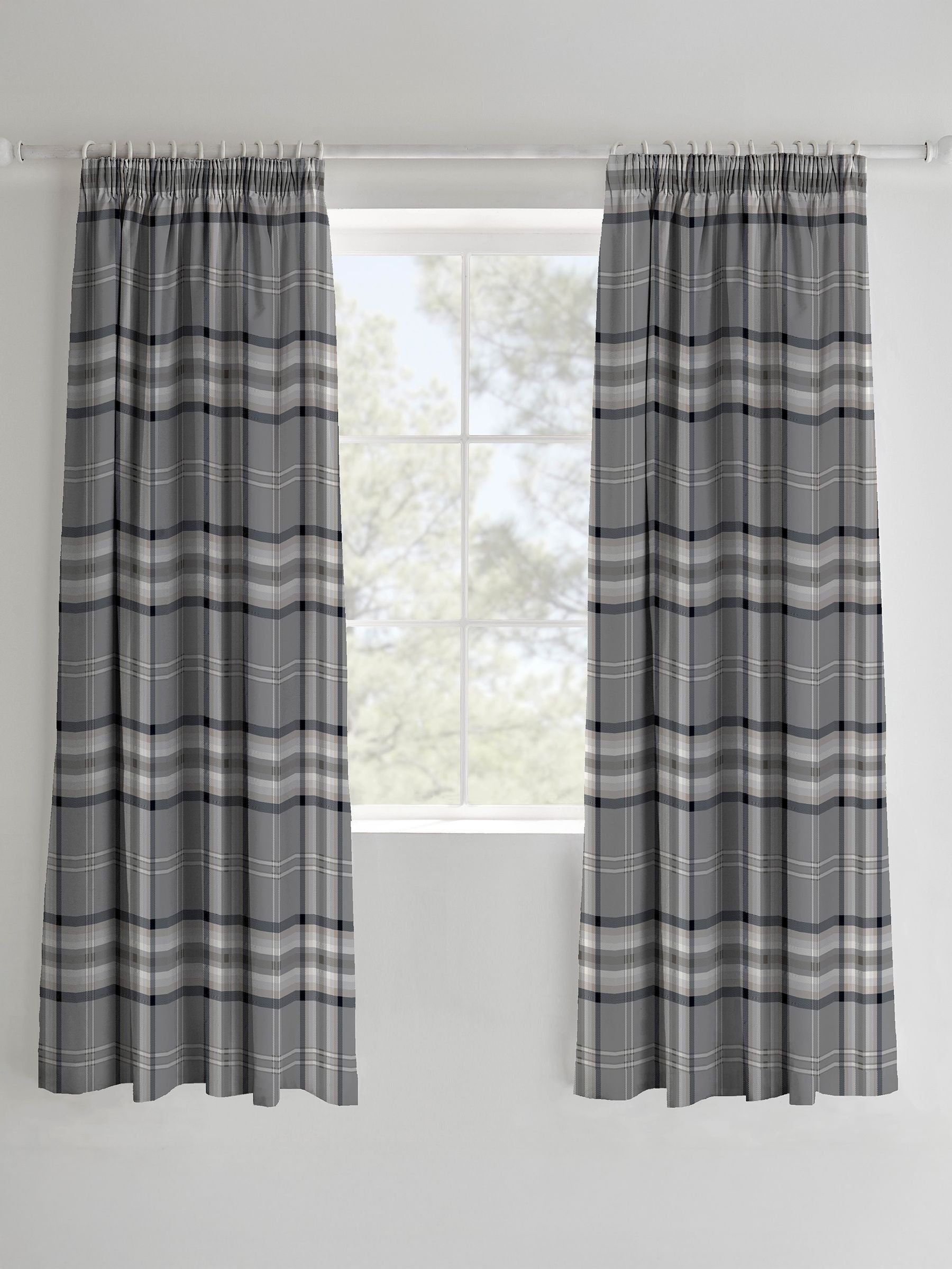 Catherine Lansfield grey Kelso check curtains 167x182cm, imported from the UK
