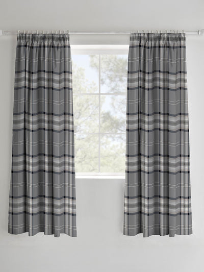 Next Catherine Lansfield Grey Kelso Check Pencil Pleat Curtains 167cm x 182cm- Buy online at McGrocer