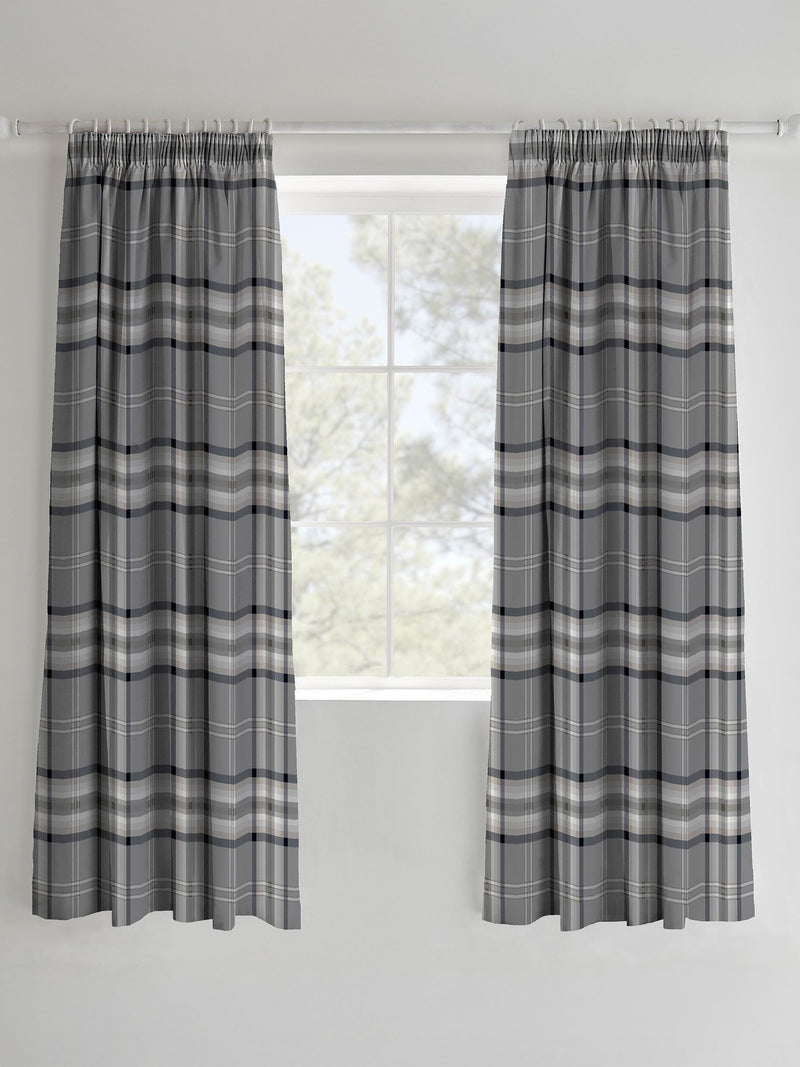 Catherine Lansfield grey Kelso check curtains 167x182cm, imported from the UK