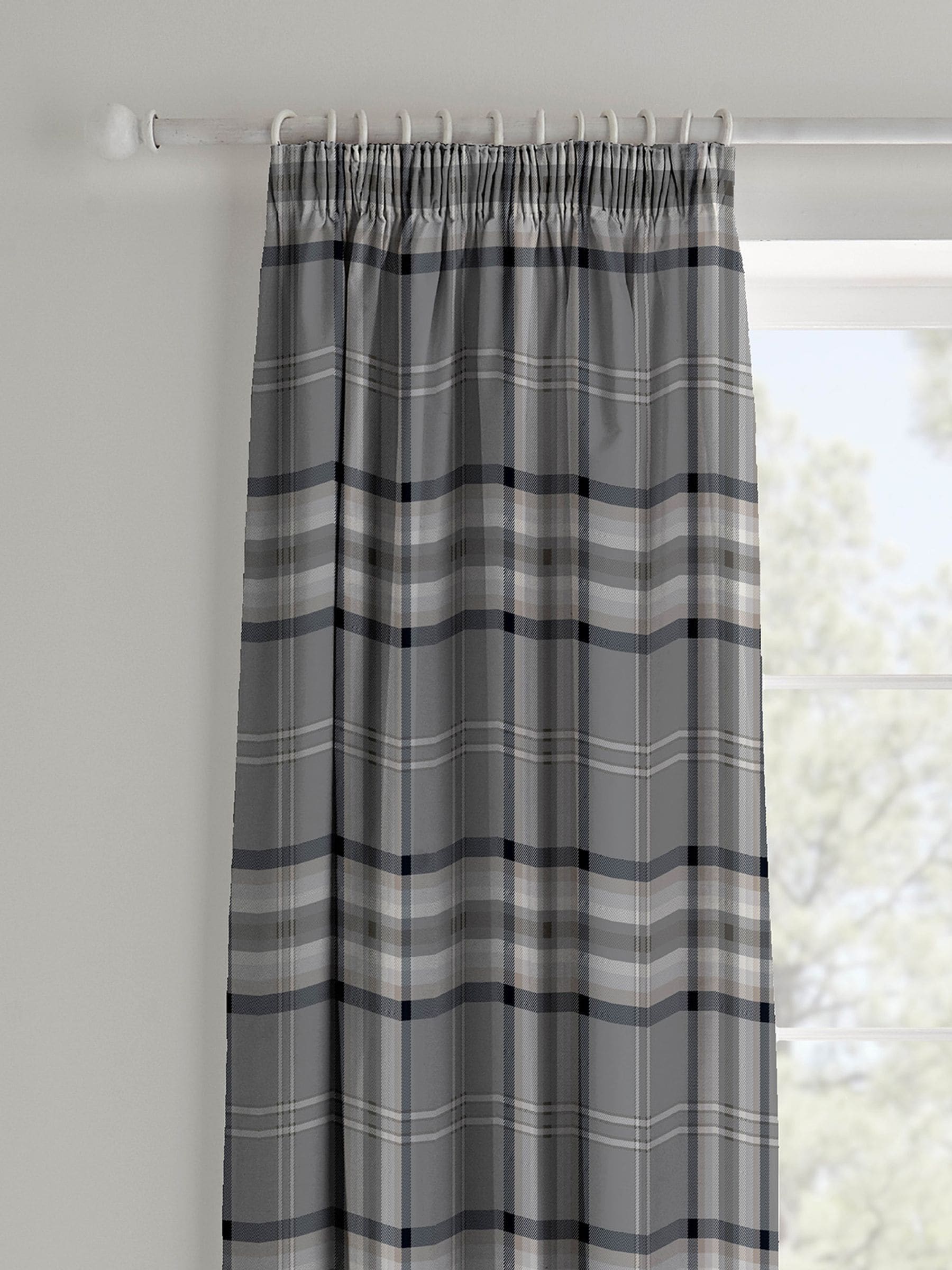Catherine Lansfield grey Kelso check curtains 167x182cm, imported from the UK