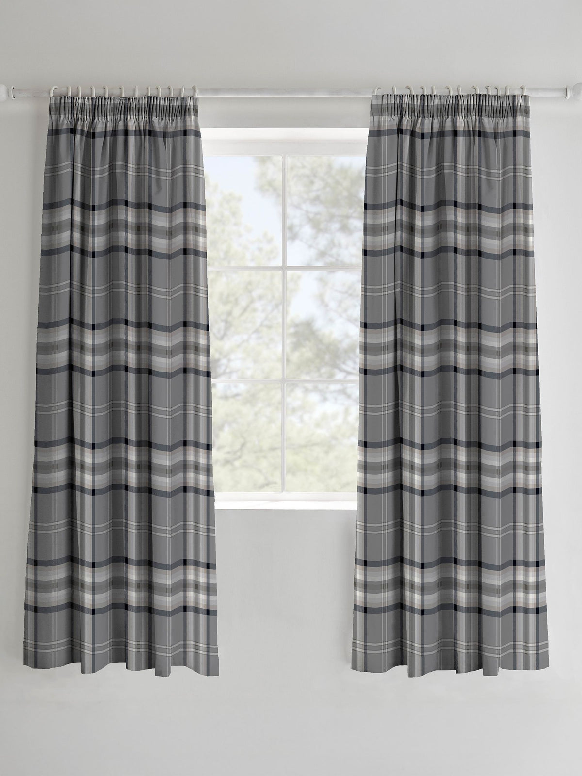 Catherine Lansfield grey Kelso check curtains 167x182cm, imported from the UK