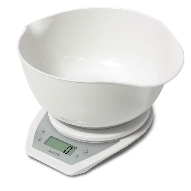 Salter Digital Kitchen Scales with Dual Pour Mixing Bowl White GOODS M&S   