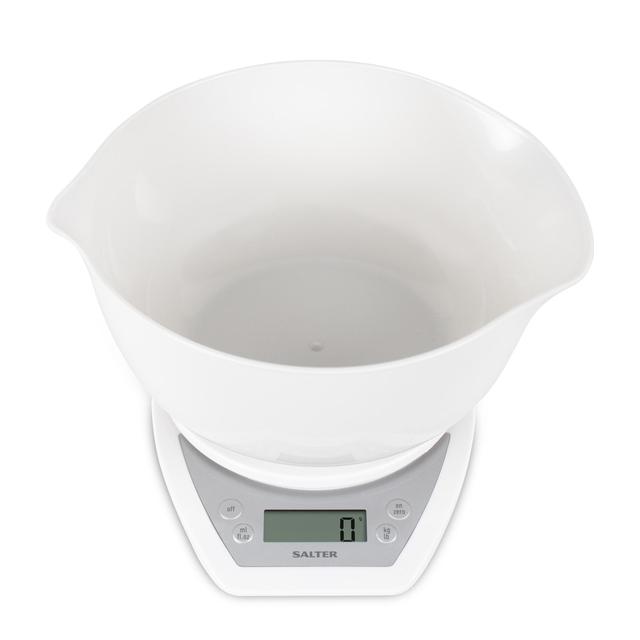 Salter Digital Kitchen Scales with Dual Pour Mixing Bowl White