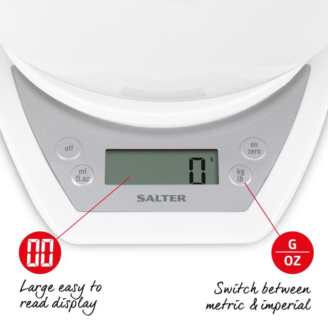 Salter Digital Kitchen Scales with Dual Pour Mixing Bowl White GOODS M&S   