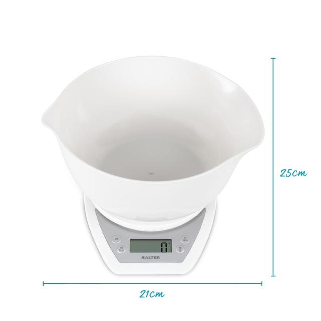 Salter Digital Kitchen Scales with Dual Pour Mixing Bowl White