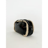 SVNX patent shoulder bag with Borg fur trim black - British product