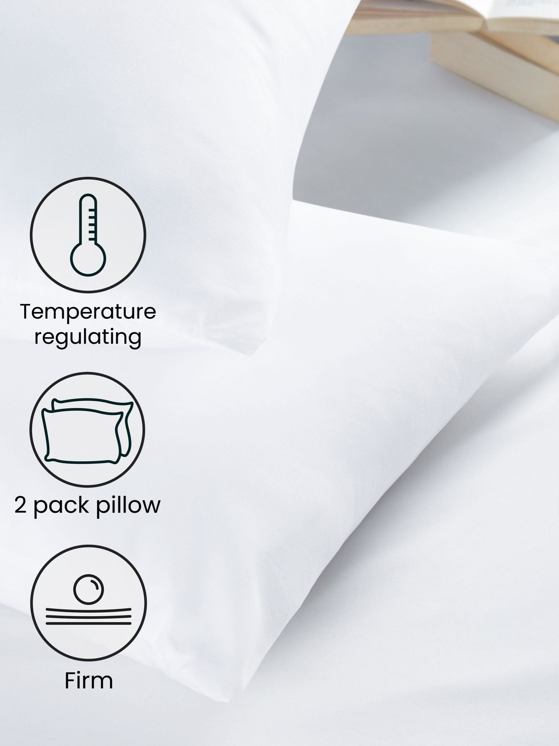 Set of 2 medium firmness 100% cotton temperature regulating pillows (British brand)