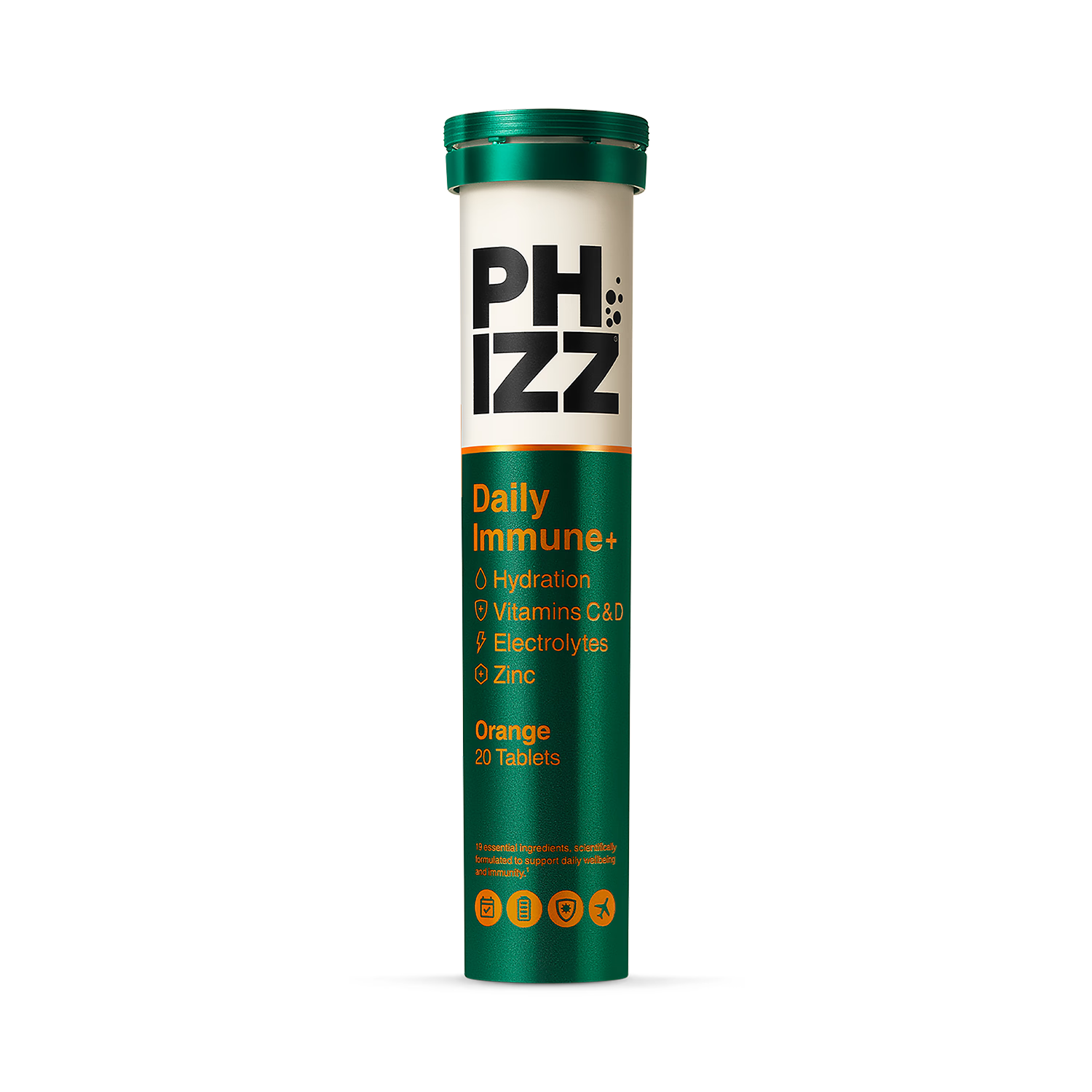 Phizz Daily Immune+ orange effervescent tablets 20 count (British brand)