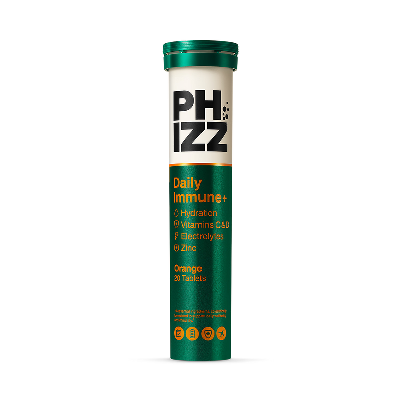 Phizz Daily Immune+ orange effervescent tablets 20 count (British brand)