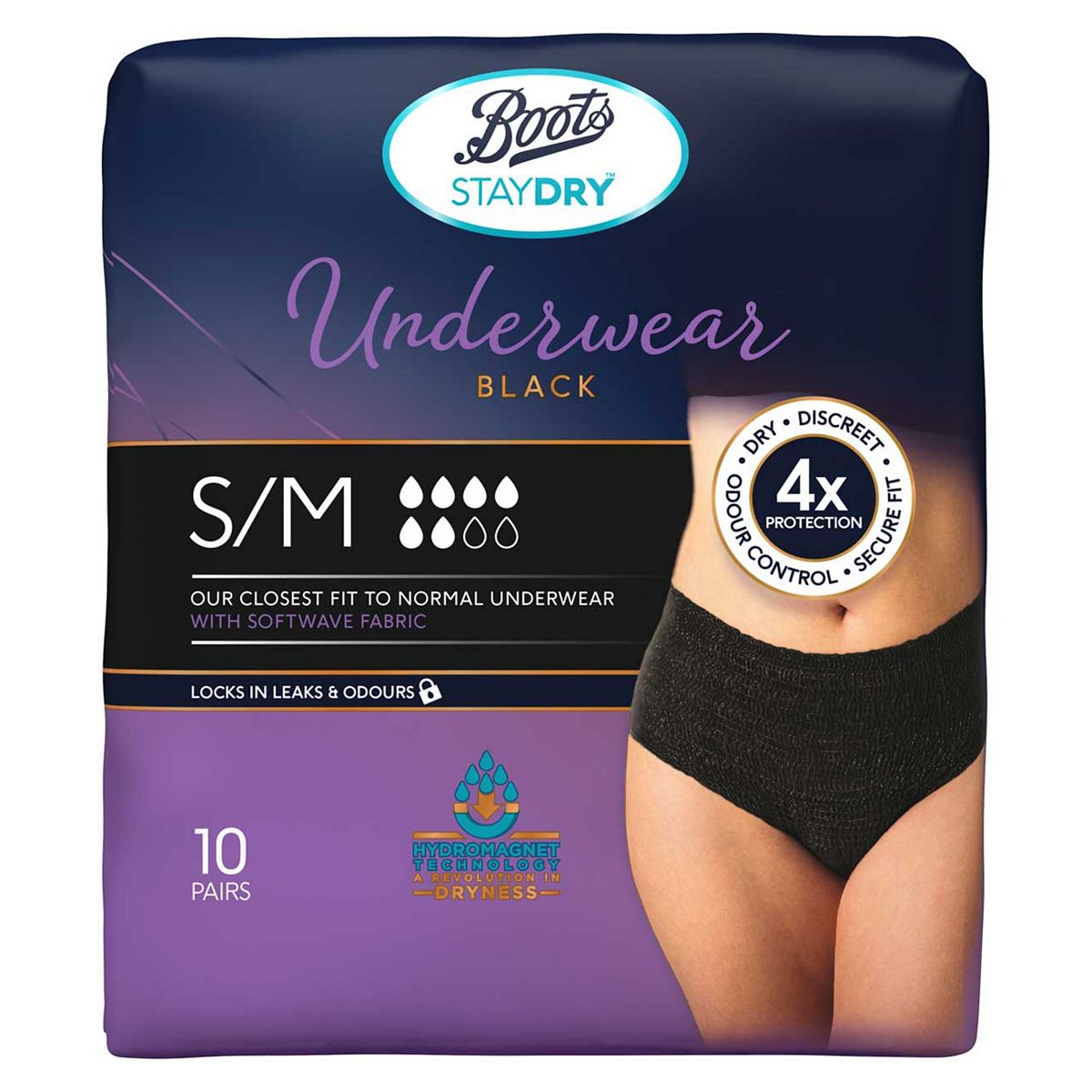 Boots Staydry Underwear Black - Small/Medium - 10 pairs GOODS Boots   