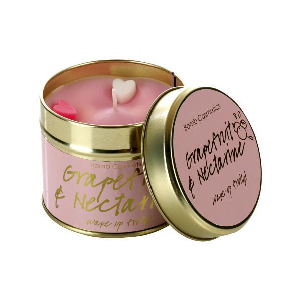 Bomb Cosmetics scented tin candle Grapefruit & Nectarine 180g, imported from the UK
