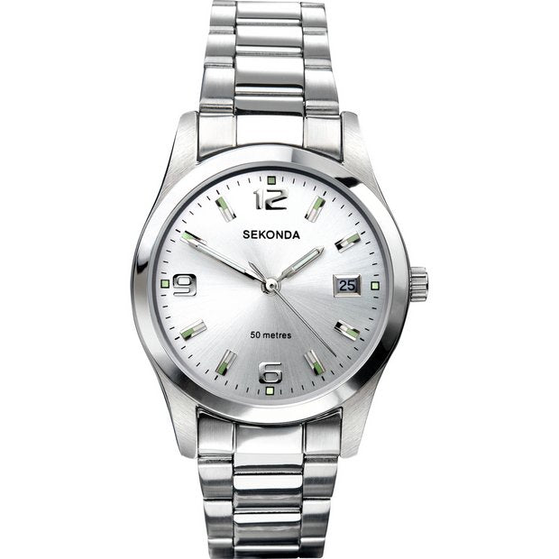 Sekonda men's stainless steel watch with silver dial, imported from the UK
