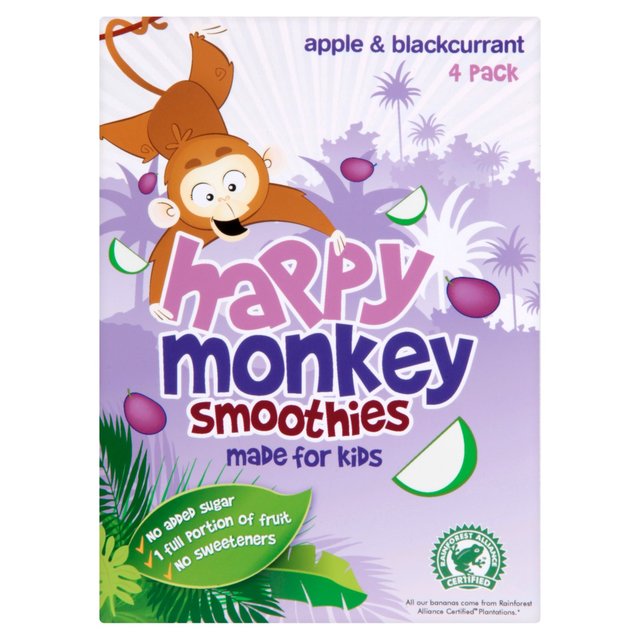 Happy Monkey Apple & Blackcurrant Smoothie   4 x 180ml GOODS M&S   