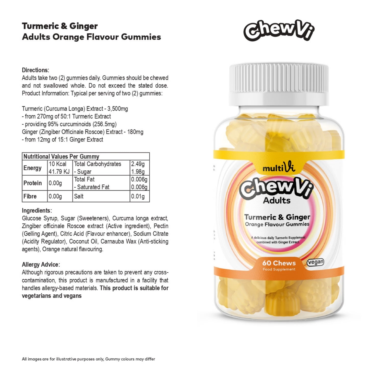 Multivi turmeric ginger gummies orange flavour, imported from the UK