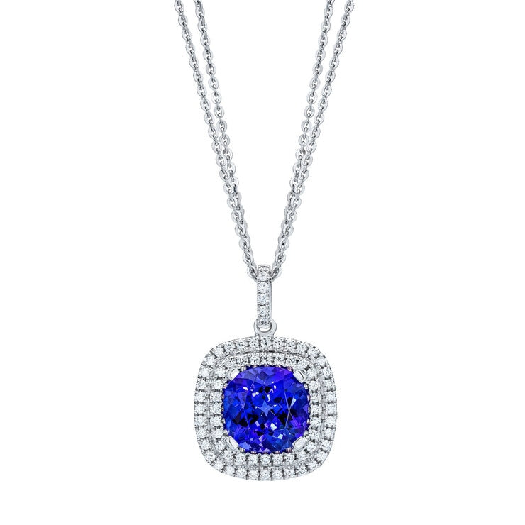Pendentif tanzanite diamant or blanc 18ct chaîne 18 pouces (marque britannique)