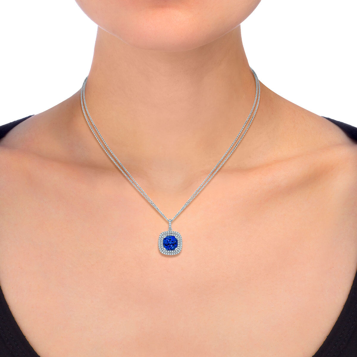 Pendentif tanzanite diamant or blanc 18ct chaîne 18 pouces (marque britannique)