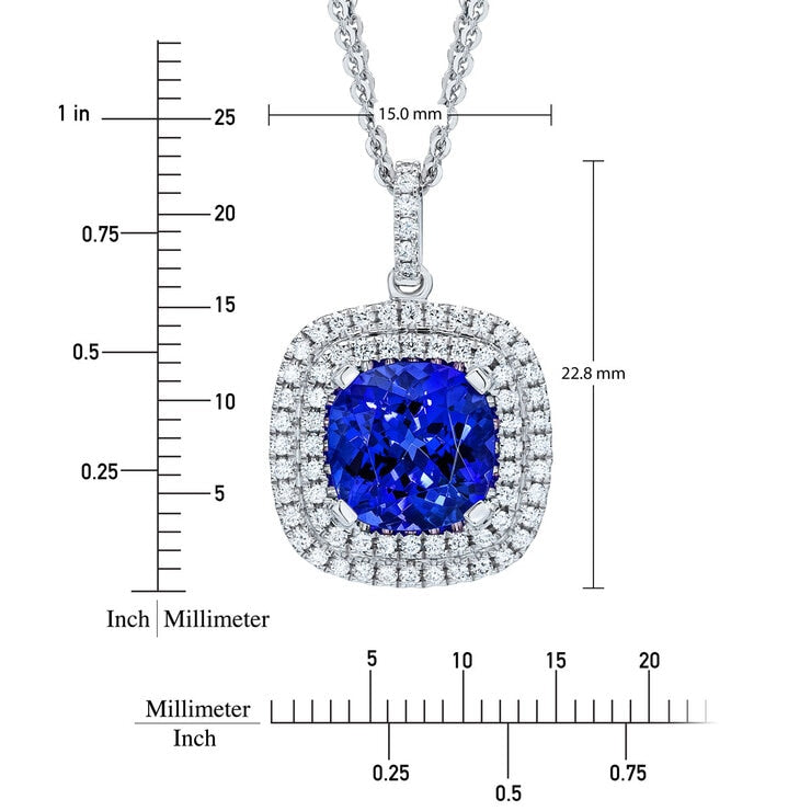 Pendentif tanzanite diamant or blanc 18ct chaîne 18 pouces (marque britannique)