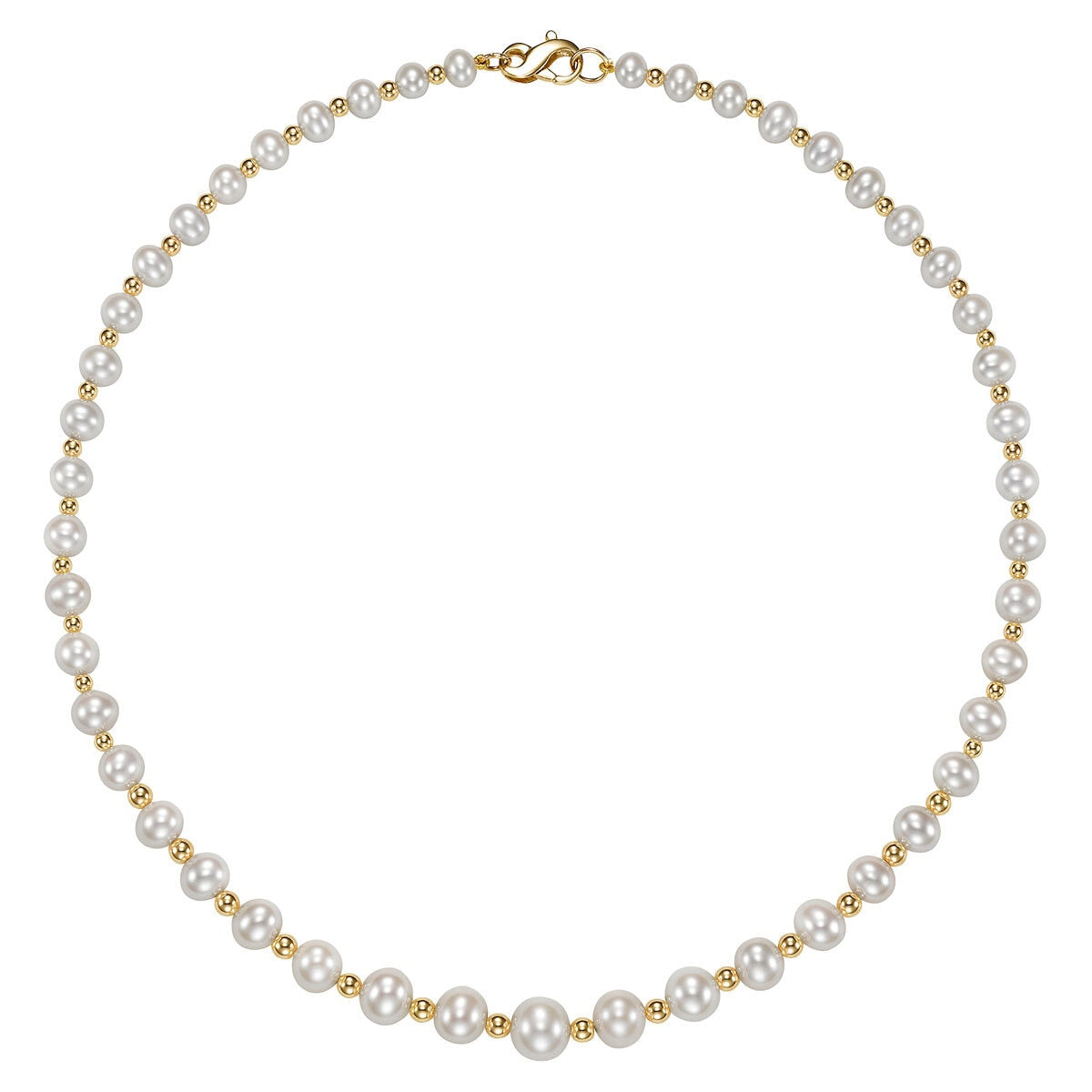 Cultured pearl necklace with gold beads, 5-9mm pearls, 45.7cm - British product