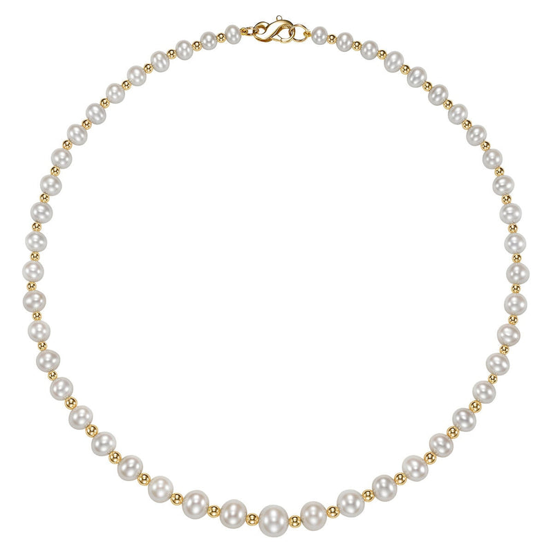 Cultured pearl necklace with gold beads, 5-9mm pearls, 45.7cm - British product