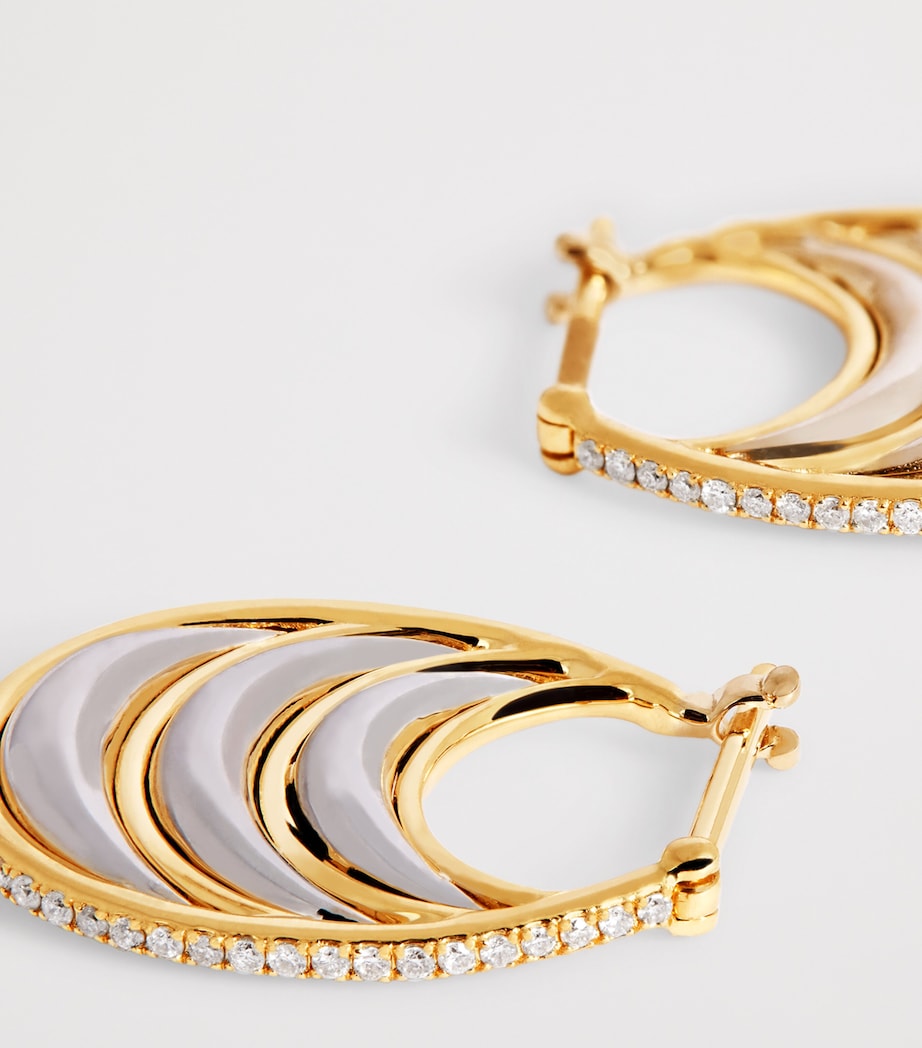 L'Atelier Nawbar yellow gold diamond triple bloop moon hoop earrings, UK version