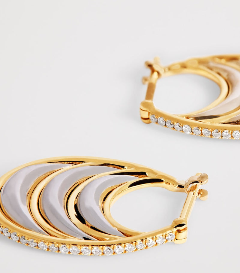 L'Atelier Nawbar yellow gold diamond triple bloop moon hoop earrings, UK version