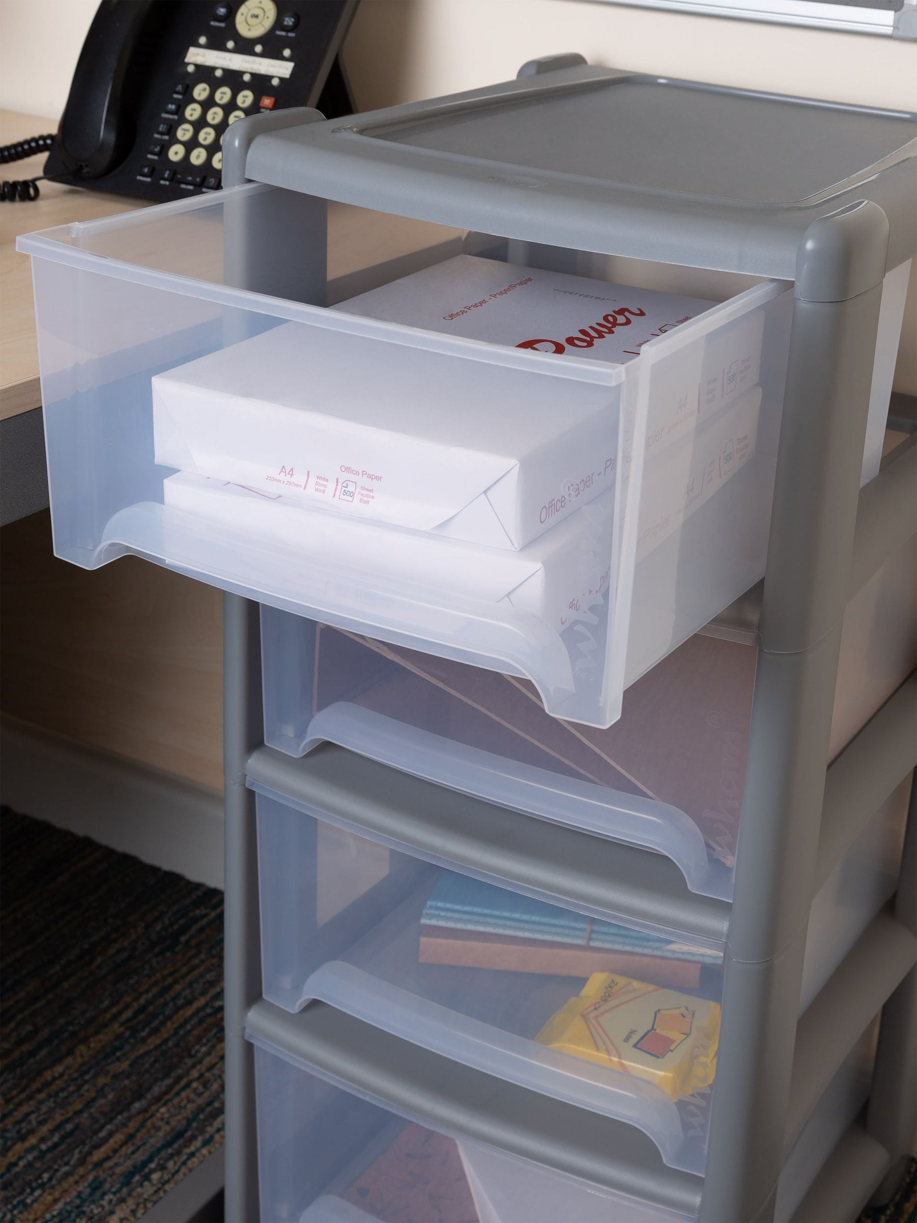 Wham grey 4-drawer storage tower, imported from the UK