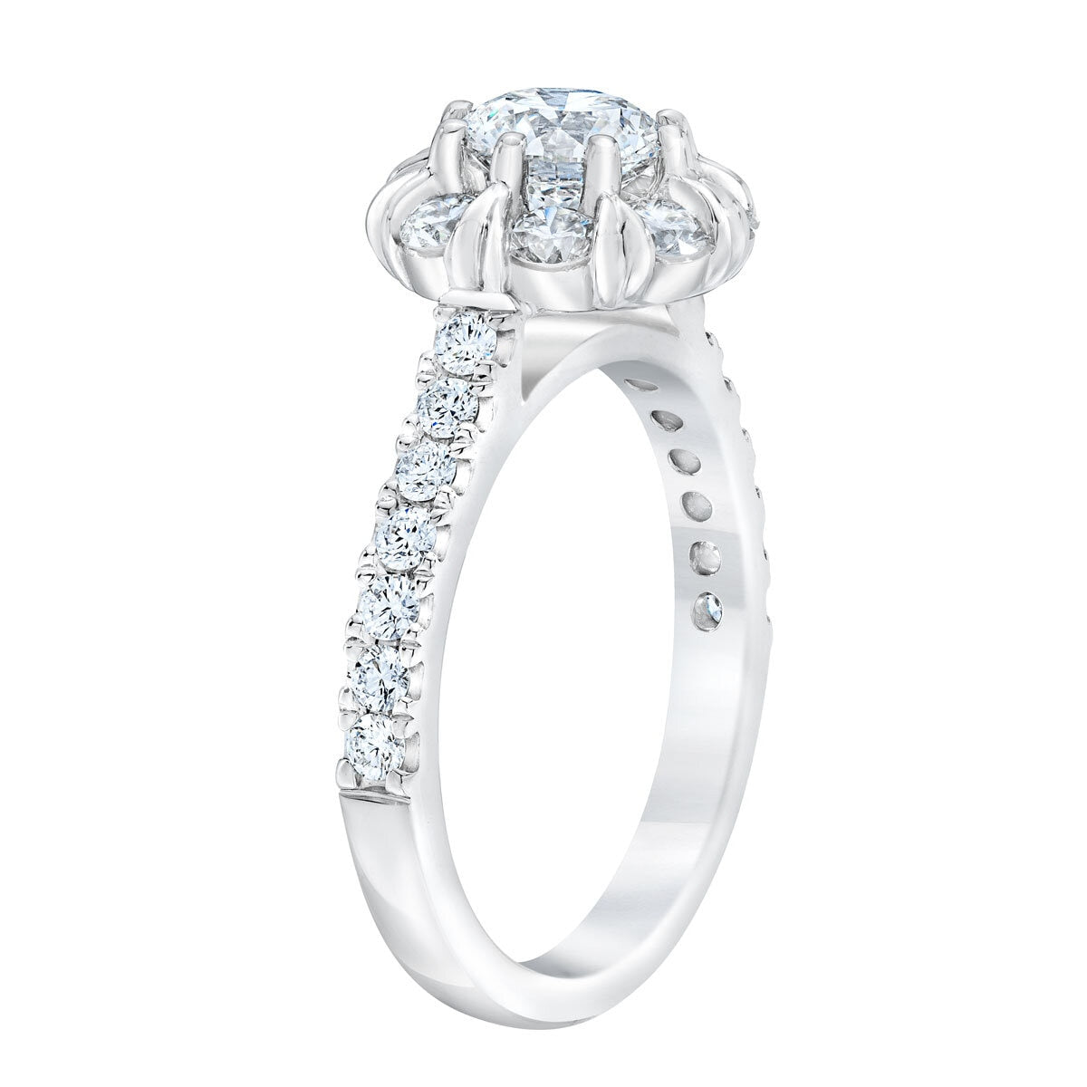 Diamond halo ring round brilliant cut 2ctw 14ct white gold, imported from the UK