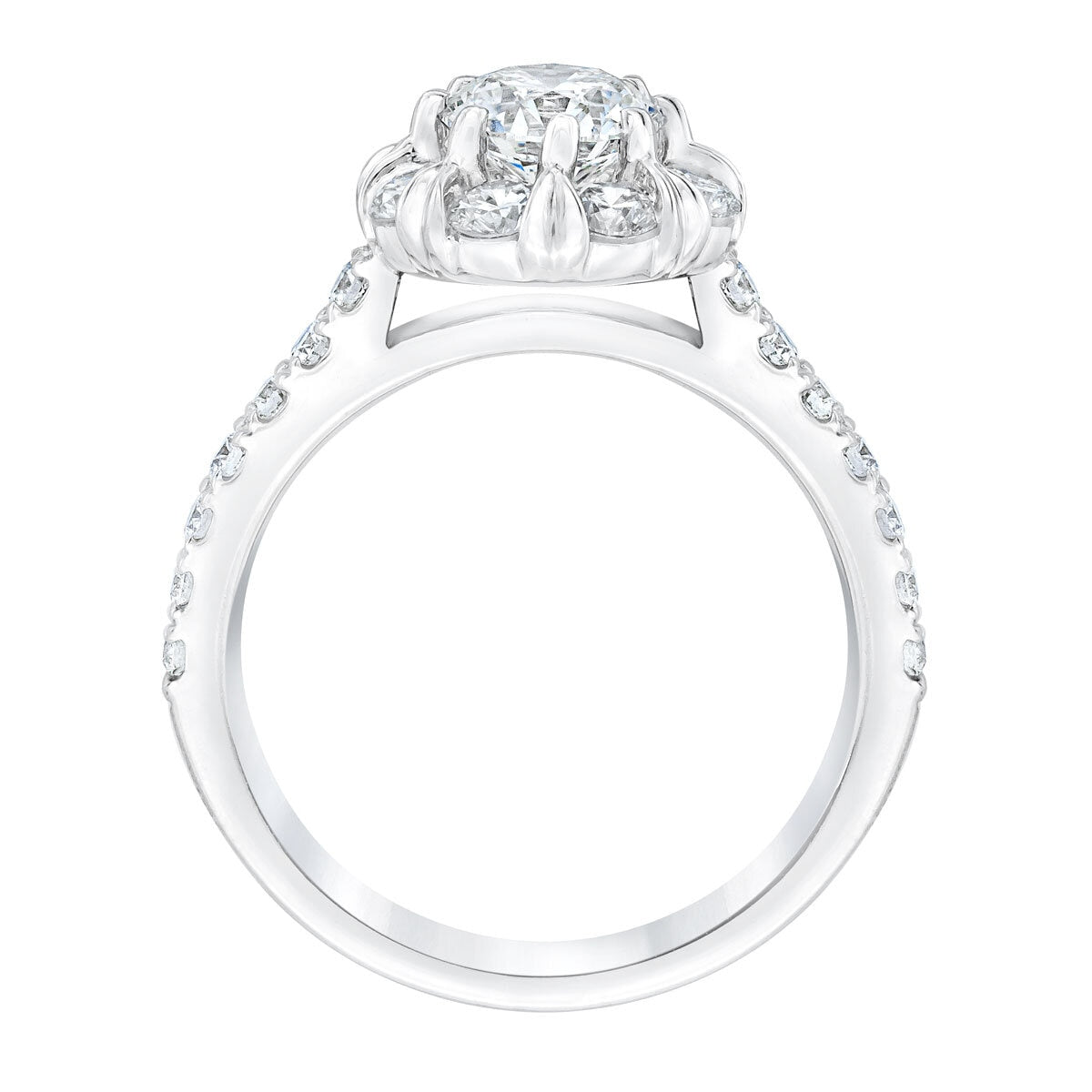Diamond halo ring round brilliant cut 2ctw 14ct white gold, imported from the UK