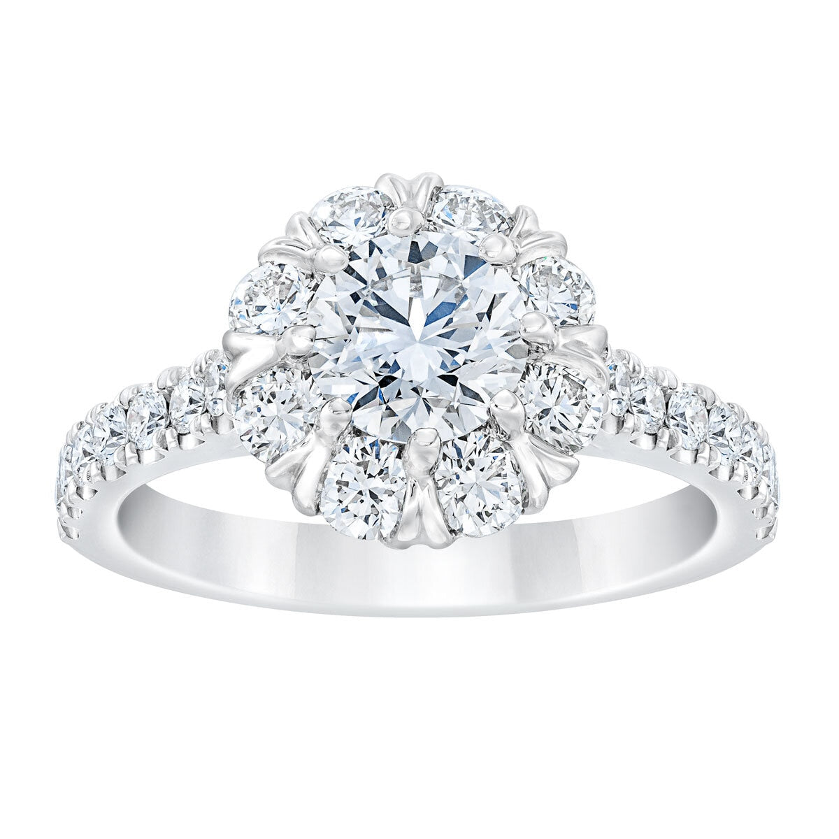 Diamond halo ring round brilliant cut 2ctw 14ct white gold, imported from the UK