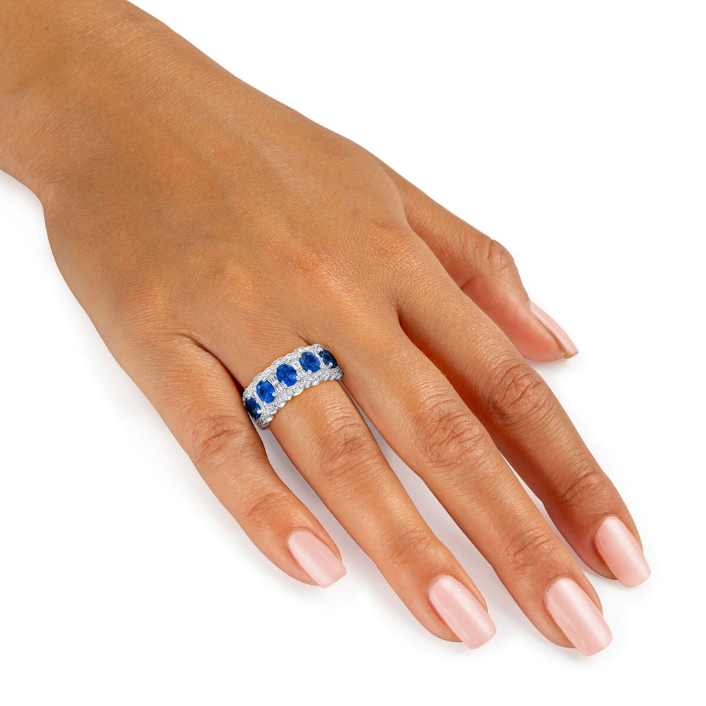 Oval Cut Blue Sapphire & 0.60ctw Diamond Ring, 14ct White Gold