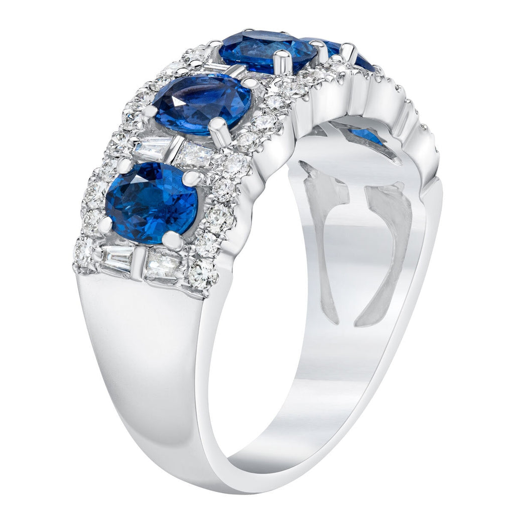 Oval Cut Blue Sapphire & 0.60ctw Diamond Ring, 14ct White Gold