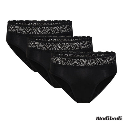 Braguitas tipo bikini de talle alto, a prueba de fugas y menstruación, paquete de 3 con diferentes niveles de absorción.