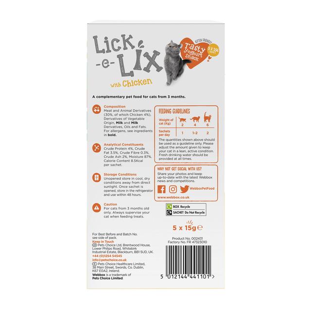 Webbox Lick-e-Lix with Chicken Yoghurty Cat Treats   5 x 15g GOODS M&S   