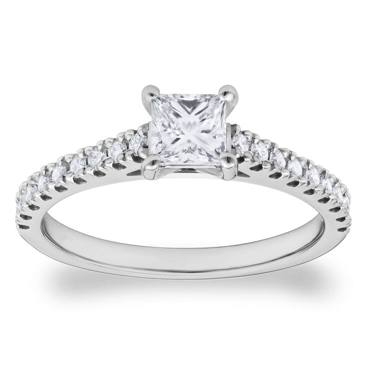 Princess cut diamond ring 0.74ctw platinum size L, UK version