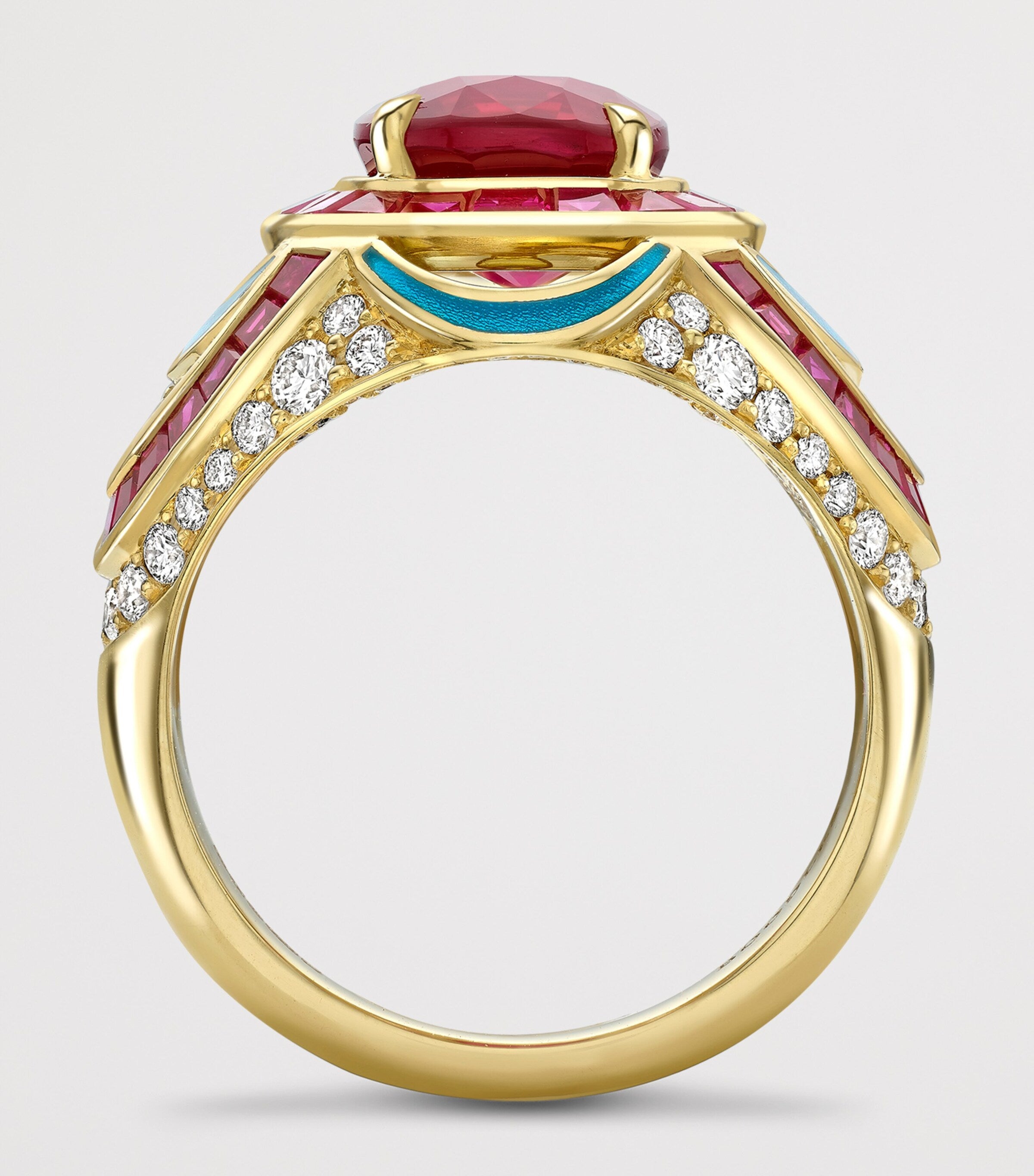 Boodles yellow gold diamond and ruby Palace ring - British product
