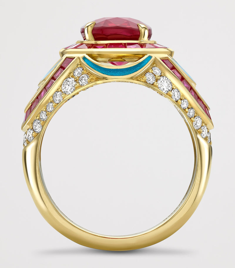 Boodles yellow gold diamond and ruby Palace ring - British product