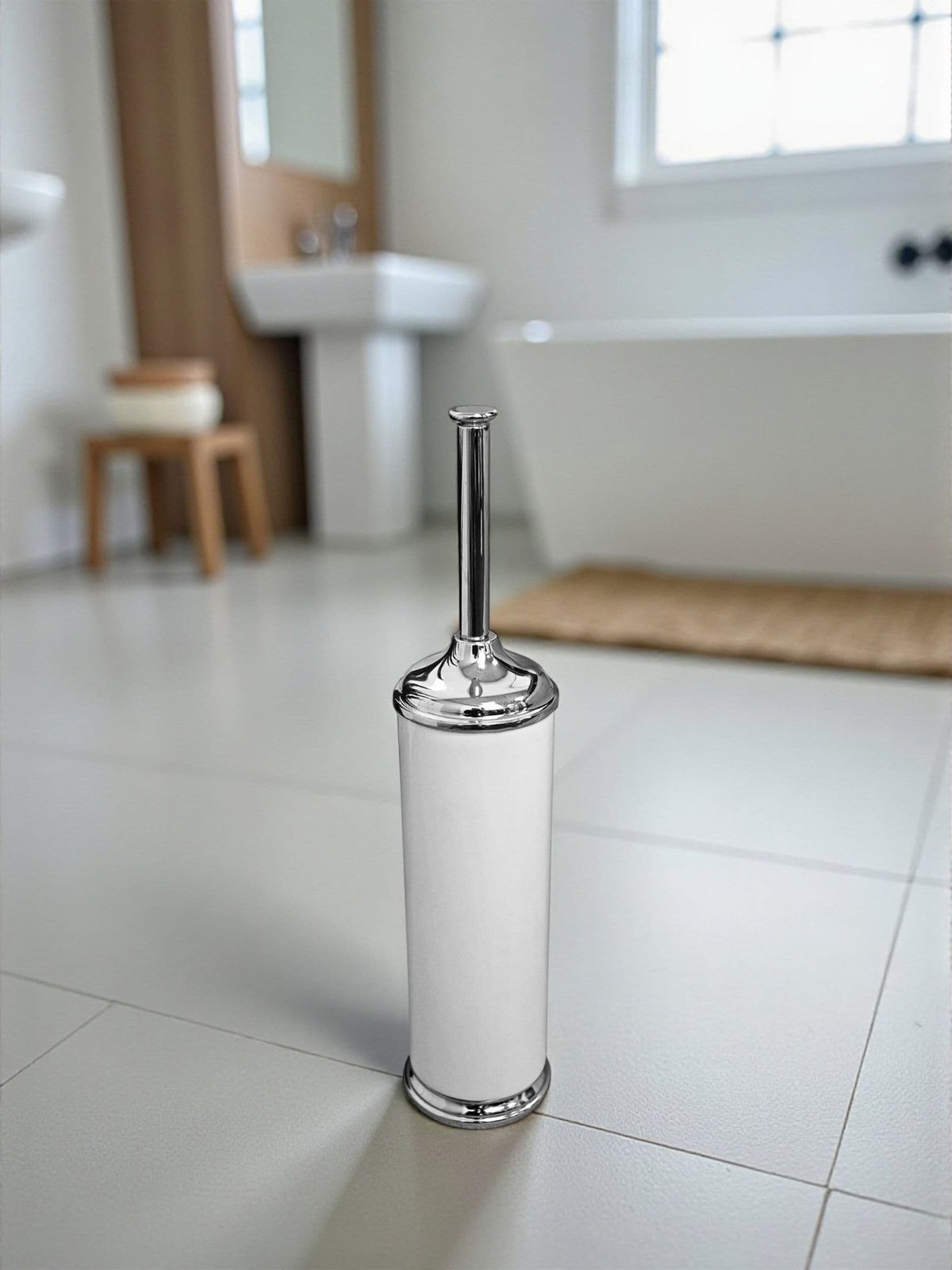 Showerdrape White Opera toilet brush holder 42cm (British brand)