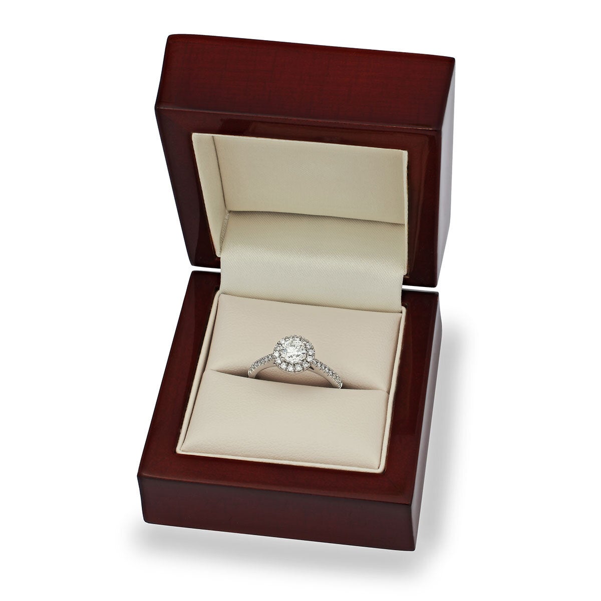 Costco 0.97ctw round brilliant diamond halo ring platinum (British brand)