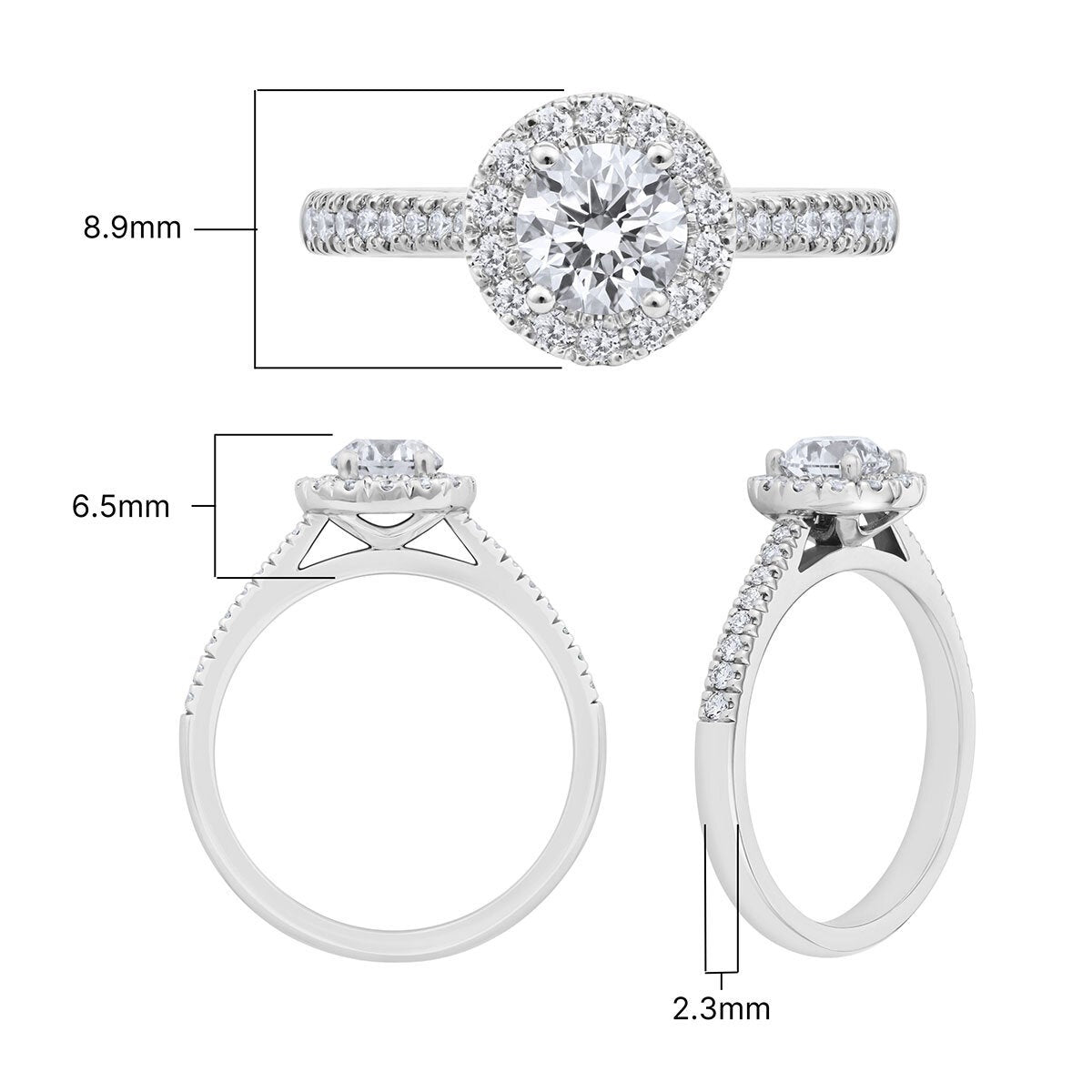 Costco 0.97ctw round brilliant diamond halo ring platinum (British brand)