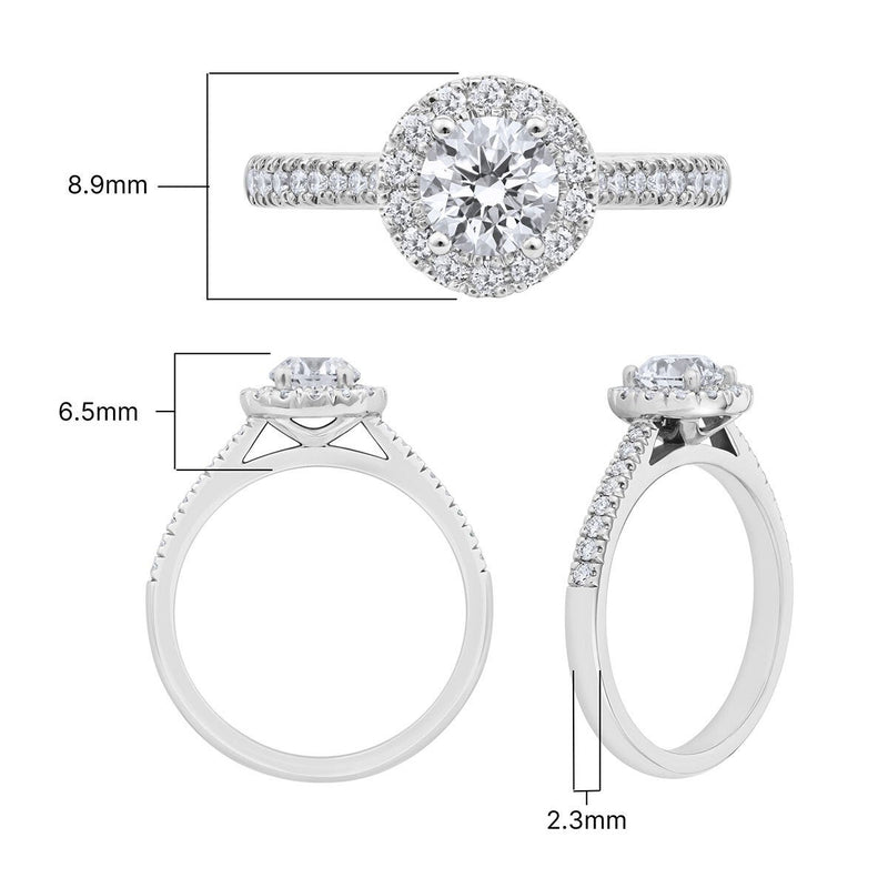 Costco 0.97ctw round brilliant diamond halo ring platinum (British brand)