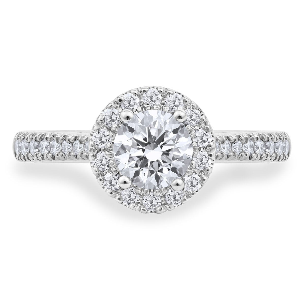 Costco 0.97ctw round brilliant diamond halo ring platinum (British brand)