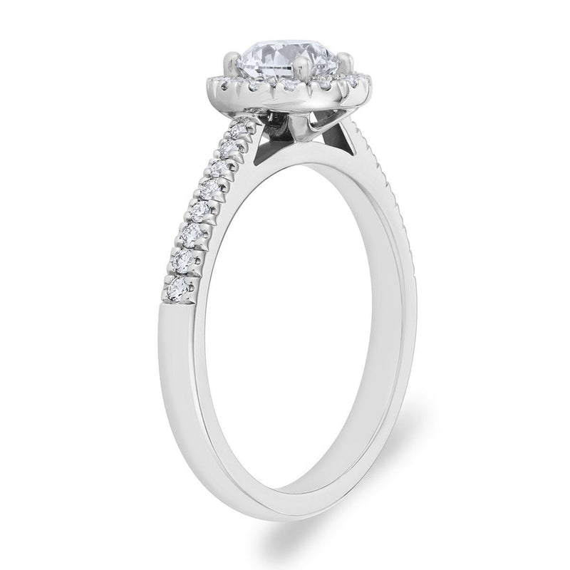 Costco 0.97ctw round brilliant diamond halo ring platinum (British brand)