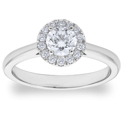 Costco UK Costco 0.64ctw Round Brilliant Cut Diamond Halo Ring Platinum Size K- Buy online at McGrocer