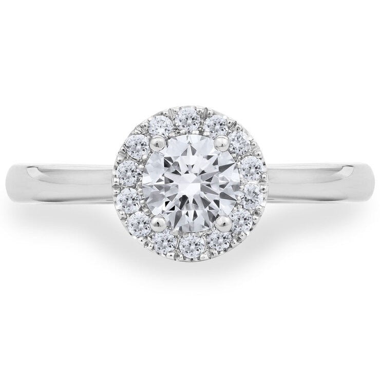 Diamond halo ring 0.64ctw platinum size K - British product