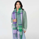 Izabel London checked print oversized fringed scarf, imported from the UK