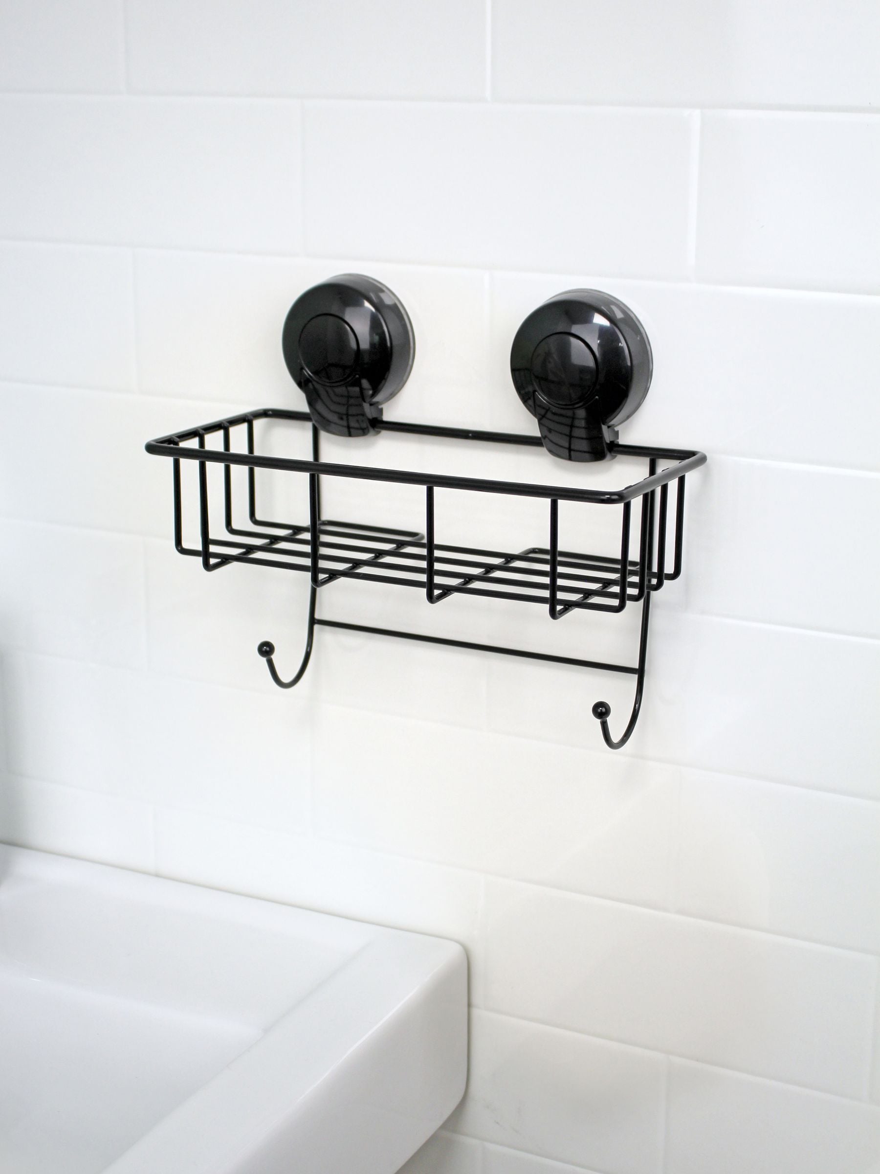 Showerdrape black wall-mounted sponge basket (British brand)