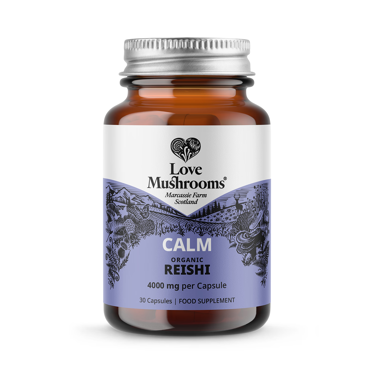 Love Mushroom Reishi 30 capsules 4000mg, imported from the UK