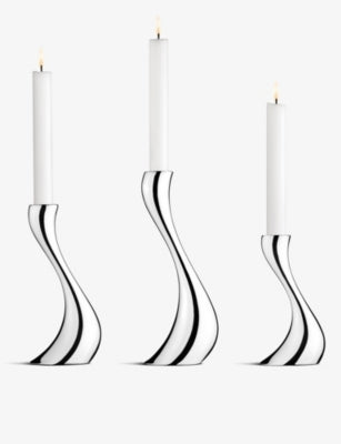 Georg Jensen Cobra small three-piece candleholder set in stainless steel (British brand)