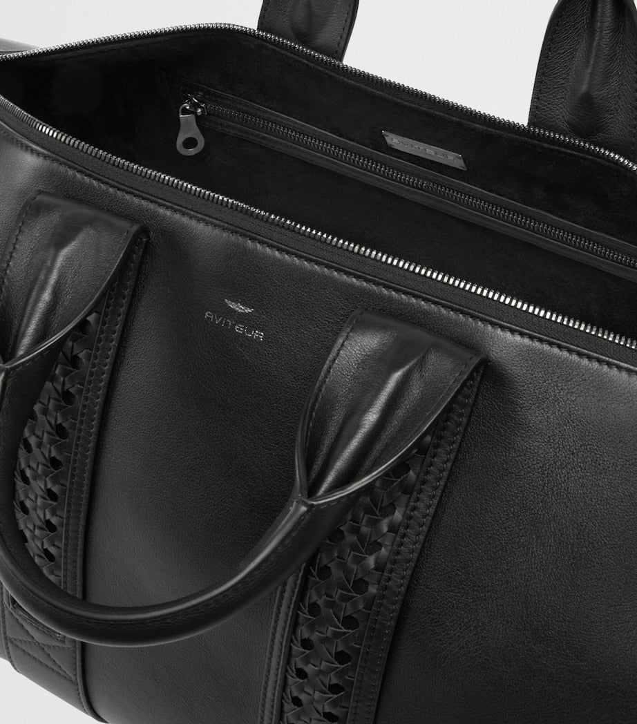 Aviteur Leather Woven-Detail Holdall with Calfskin and Alcantara Lining - British product