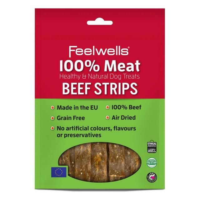 Feelwells 100% Meat Beef Strips Dog Treats   100g